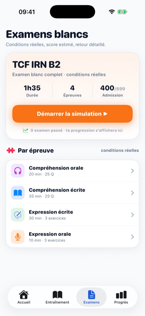Examens blancs chronométrés : durée, épreuves et seuil d'admission officiels